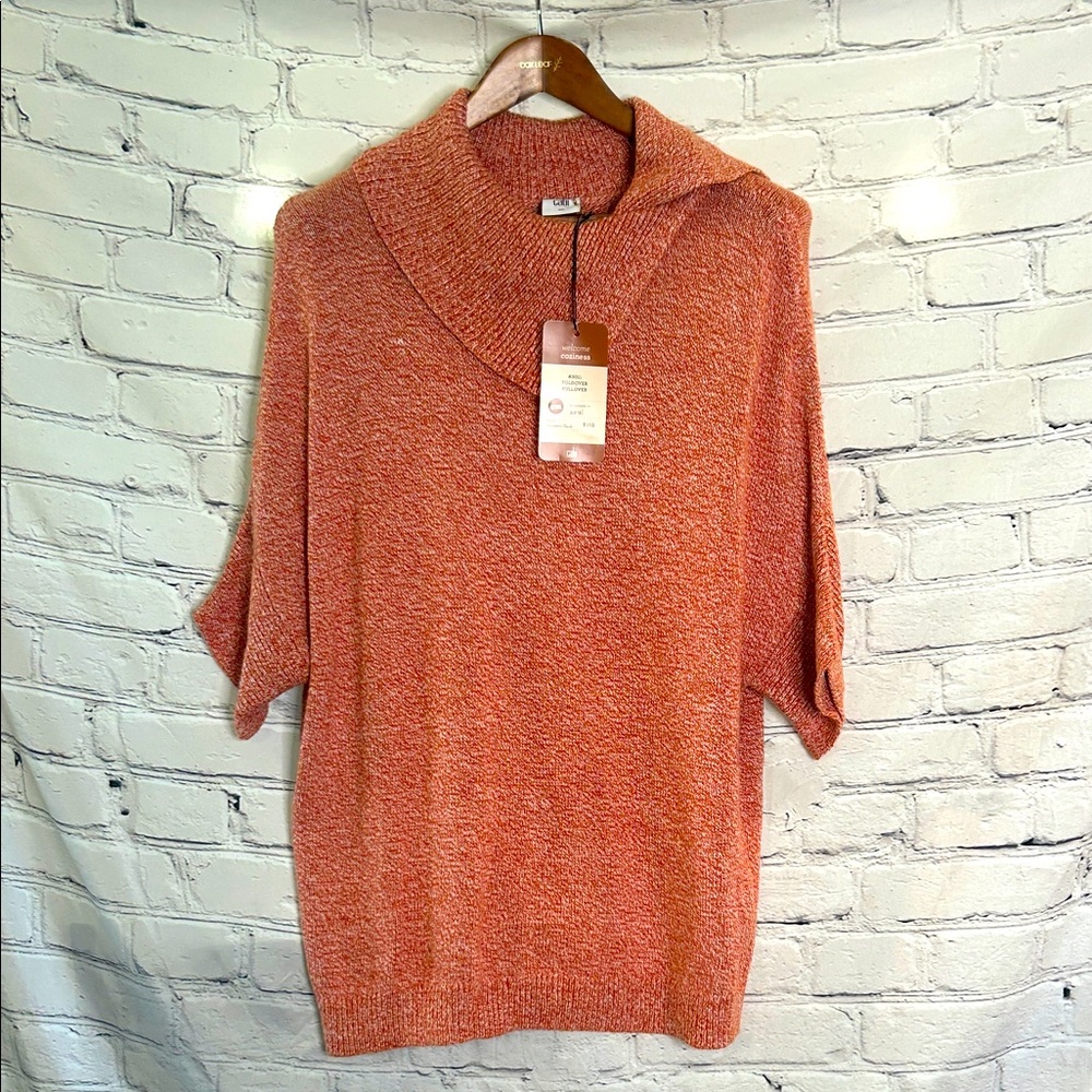 Cabi Cozy Orange Cowl Neck Short Sleeve Sweater Size Small Brand New W/Tags